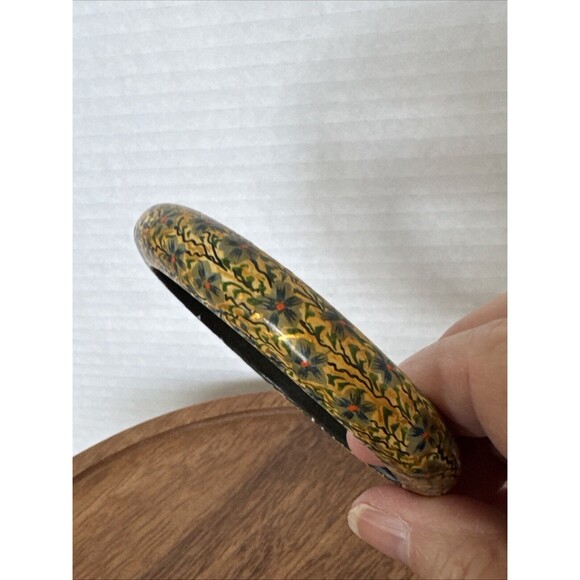 Vintage Set 2 Tree Of Life And 2 Birds Flowers Painted Wood Bangle Bracelets - Picture 9 of 16